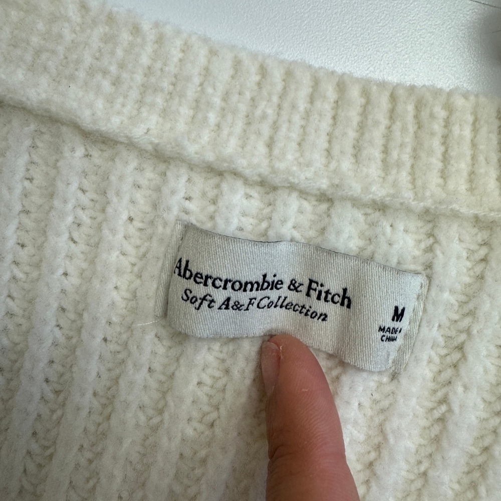 Abercrombie Sweater Womens Medium White Ribbed V-Neck Soft Knit Cozy Minimalist - Picture 4 of 9